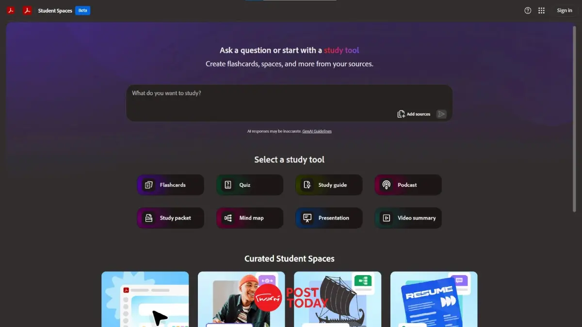 Student Spaces ฟีเจอร์ AI ใหม่ของ Adobe Acrobat ท้าชน NotebookLM