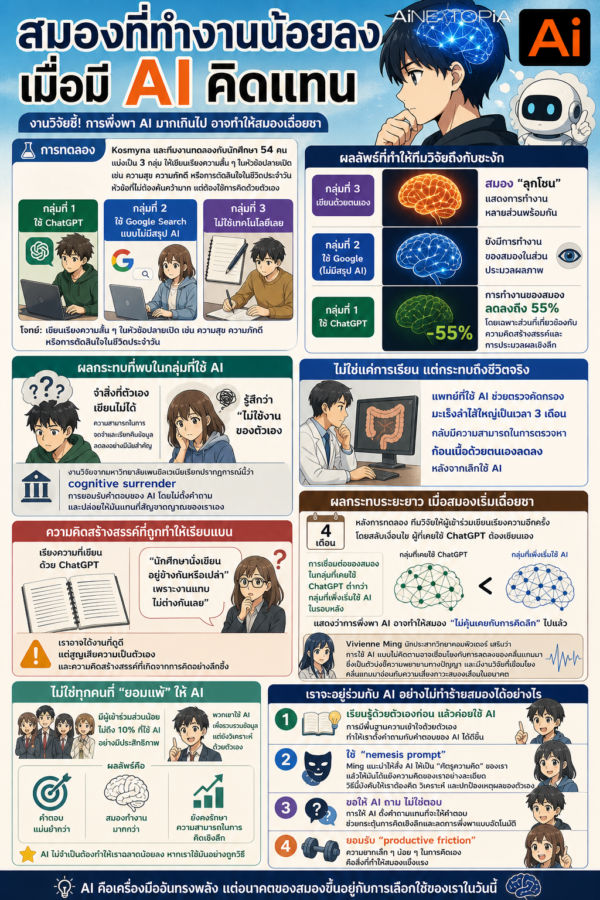 สมองทำงานน้อยลง หากให้ AI คิดแทนทุกเรื่อง